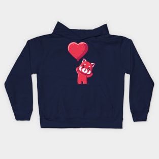 Cute red panda holding love balloon Kids Hoodie